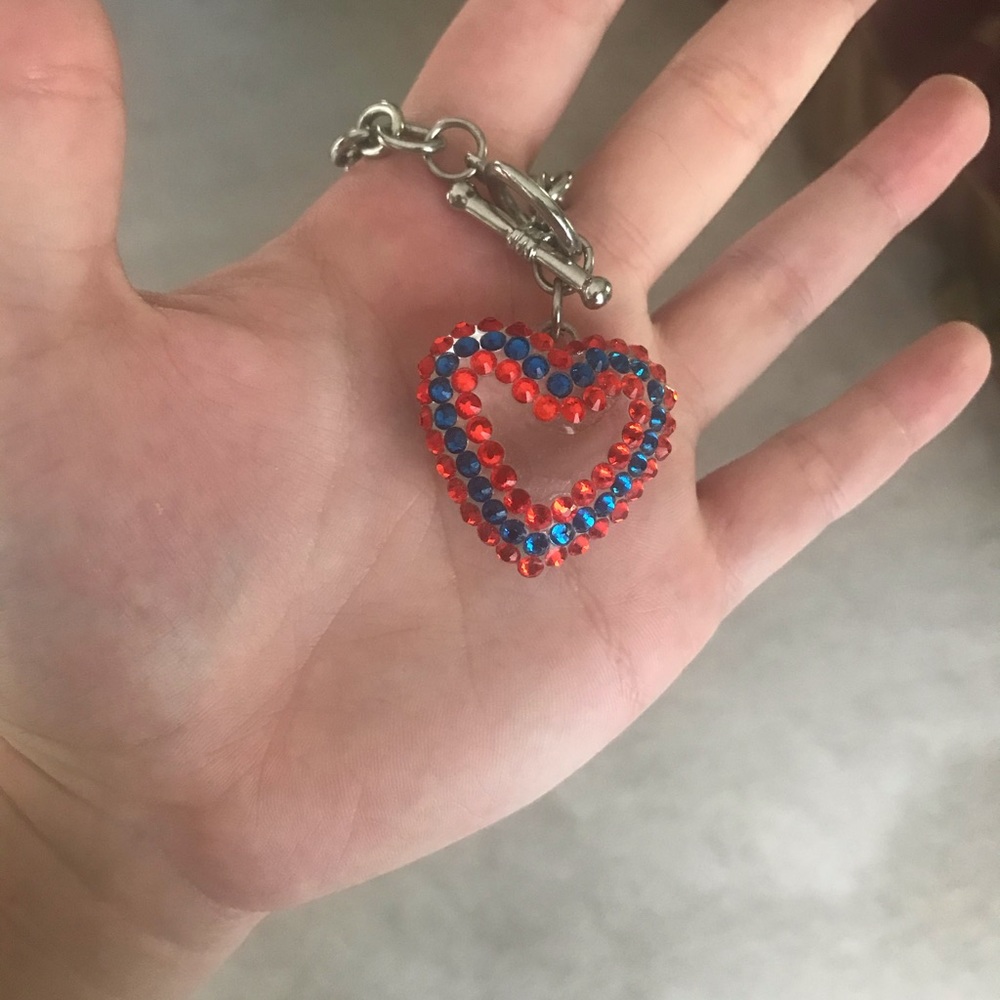 7” orange and blue heart crystal necklace
